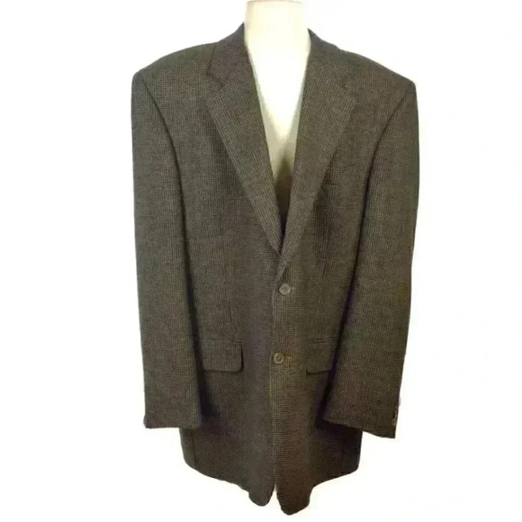 Jack Victor Super 100s Mens 46L 2 Button Blazer Sport Coat Brown Wool Box Check - Picture 1 of 9